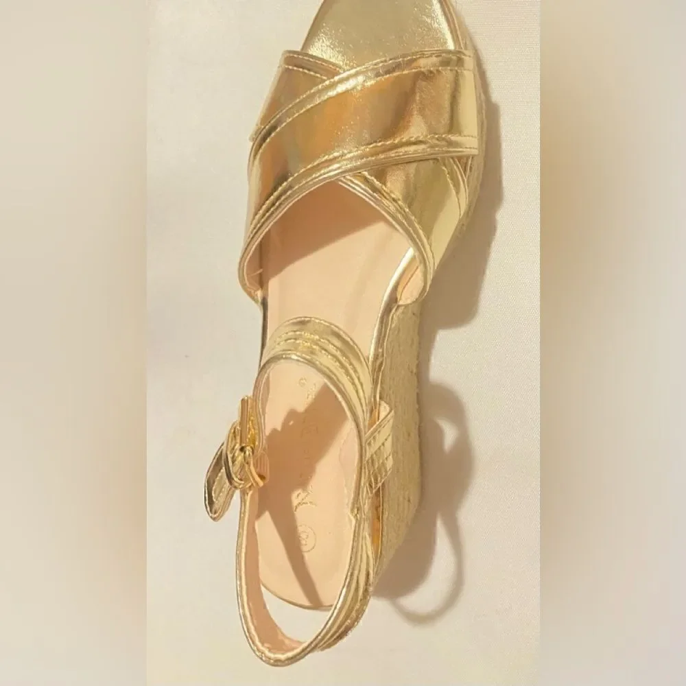🛍️Nature Breeze Espadrilles Wedge Summer Fashion Sandals Gold Size:8 💥